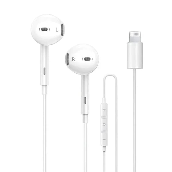 iPhone-kompatibla Lightning-hörlurar med mikrofon och volymknappar – Passar iPhone 7–14 Vit