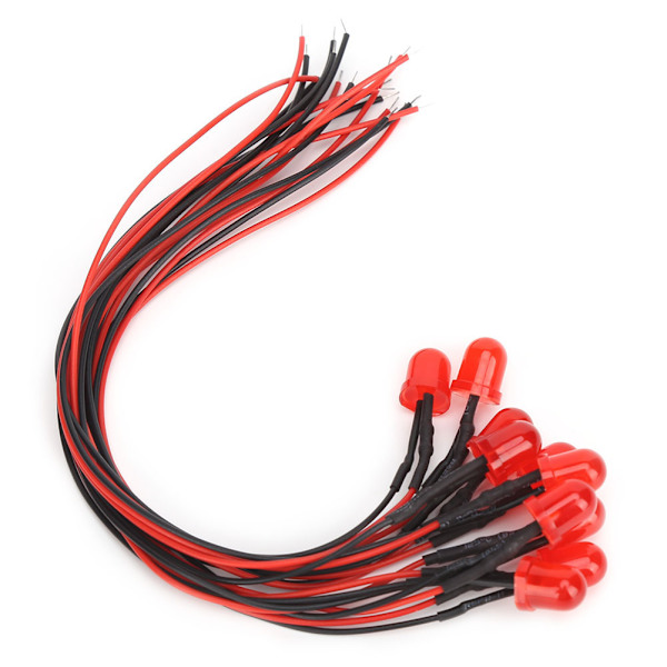 50 stk. 12V 8mm lyse kromatiske LED-pæreperler med 20CM 26AWG ledning til elektrisk ledningsevneRød & Rød