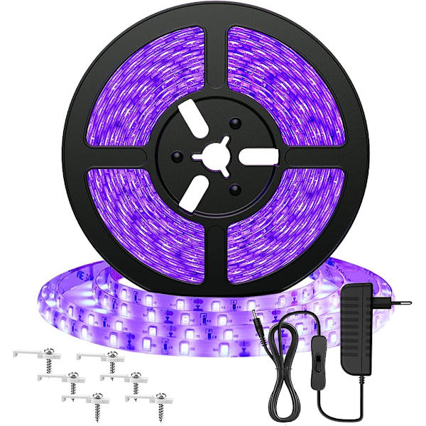 5M UV LED-remsa, svart LED-remsa, 12V 2835 lila LED-remsa, 300 ultravioletta LED-omgivningsbelysning för Halloween, jul, DJ-fest,