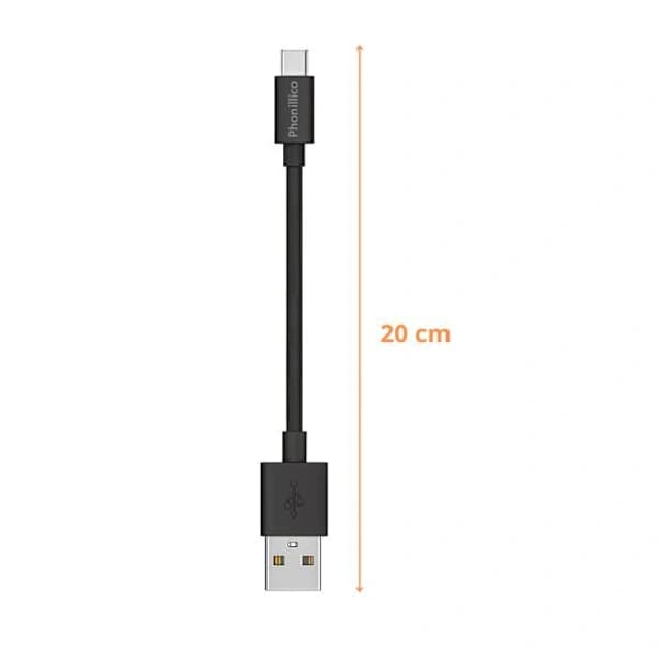 Kabel 20cm USB-C Sort til OnePlus 10 Pro / OnePlus 9 / OnePlus 9 Pro / OnePlus 8 / OnePlus 8T / OnePlus 7T Sort