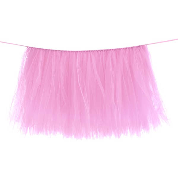 Dekorativ Tulle Bordskjørt for Bryllup Bursdagsfest Registreringsbord Bordduk Rosa