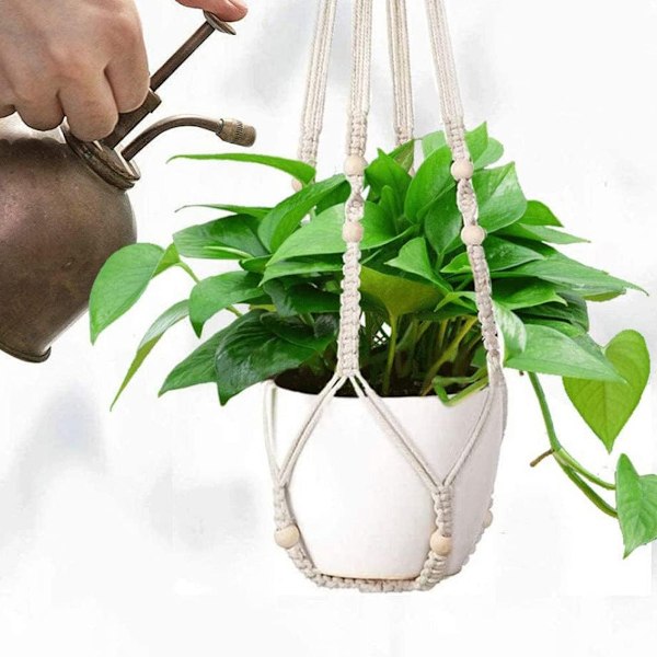 Chic Macrame Växtupphängare, Tjock Bomull för Stabilitet I En Stilren Och Unik Design, Perfekt För Boho Utomhus Heminredning (1ST, 35 tum)