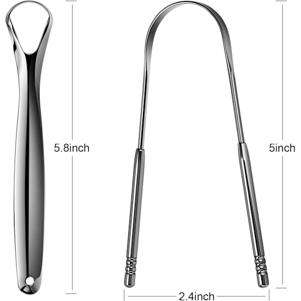 Ergonomisk huvudbåge för munvård, fräsch andedräkt tungskrapa i rostfritt stål, kompakt kropp minimerar bakterietillväxt förbättrar munhygienen (4 st)