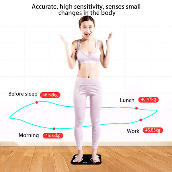 LCD Husholdnings Bluetooth Kropsfedt Vægt Elektronisk Vægt Skala Krop Sundhedsanalysator Sort