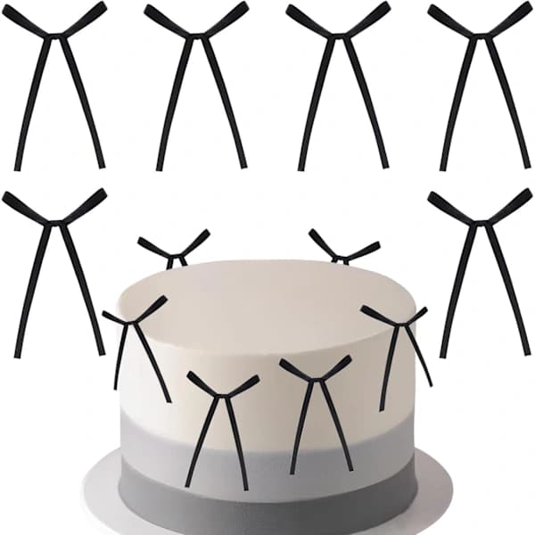 30 stk. sløjfe kagepynt, sløjfe pynt til fødselsdag, bryllupsdag, babyshower kagepynt (sort)