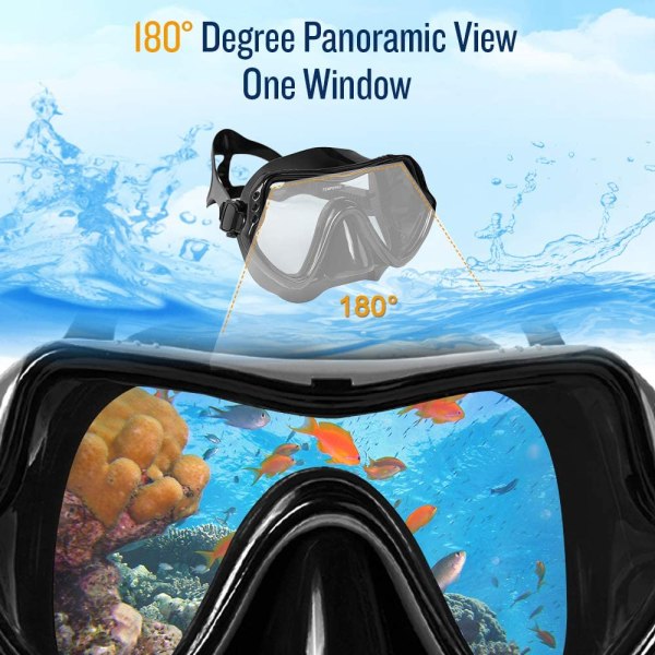 Scuba Snorkeling Set, Panoramisk Anti-Fog Dykkermaske, Anti-Lek Snorklebriller for Menn Kvinner