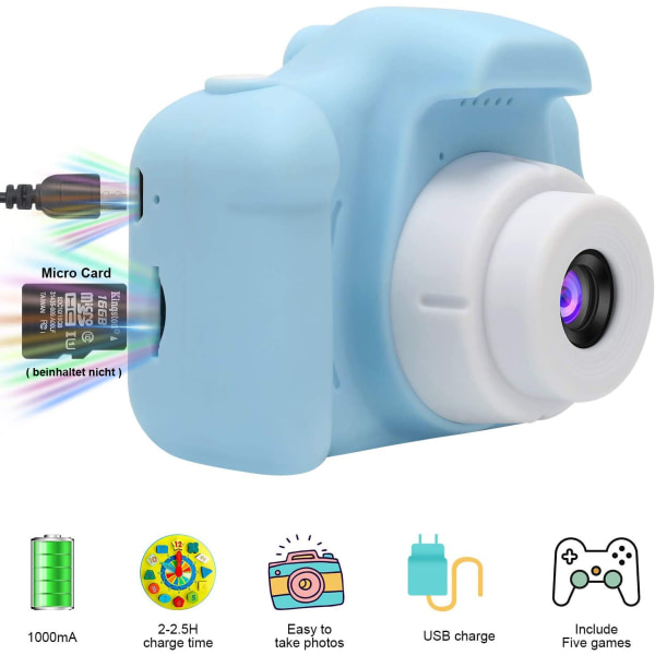 Barnkamera, Barn Digitalkameror USB Uppladdningsbar för pojkar, flickor Blue