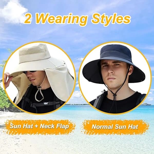 Solhatt med nackskydd, Vikbart solskydd, Fiskehatt Solhatt - UV-skydd, Vandringshatt Khaki