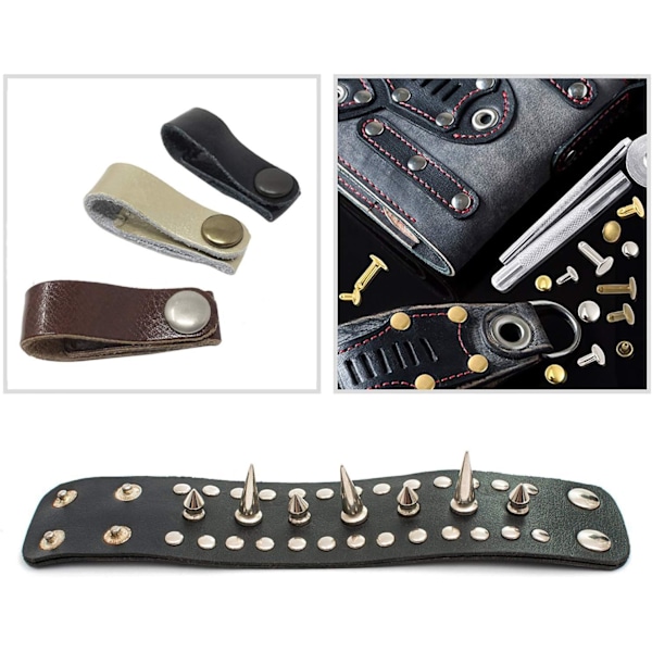Metallnitar Lädernitar Kit, Rostskyddande och Hållbart med Monteringsverktyg, 240 Set i 2 Storlekar, 3 Färger, För Reparation och Dekorera DIY Läder