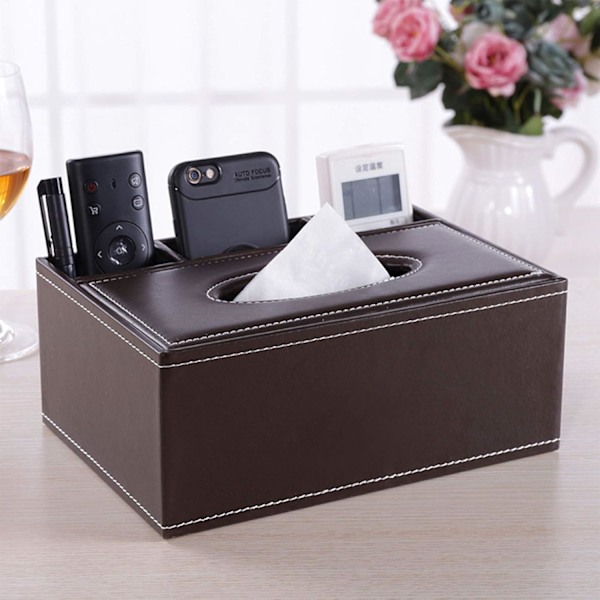 Klassisk Tissue Box-överdrag i PU-läder, Rektangulär Multifunktionell Organizer För Hemmakontor Bil Restaurangdekor