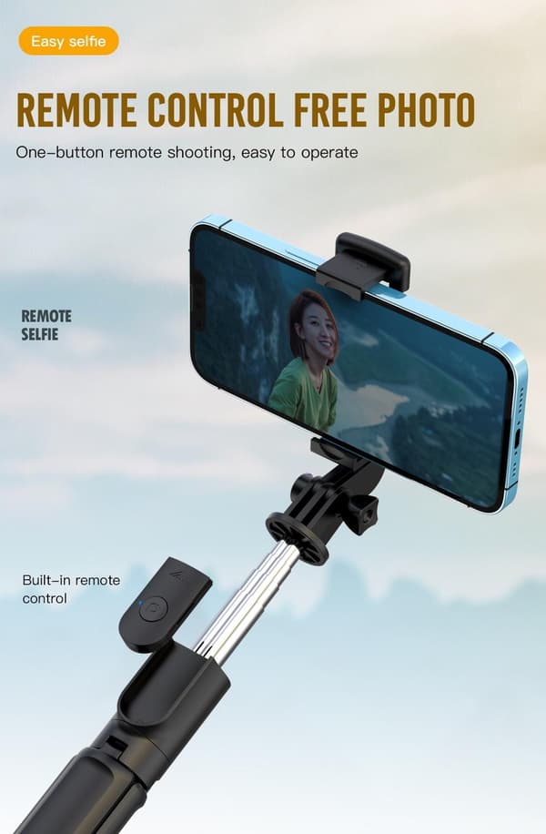 Tripod Selfie Stick / Mobilholder Bluetooth med fjernkontroll Svart