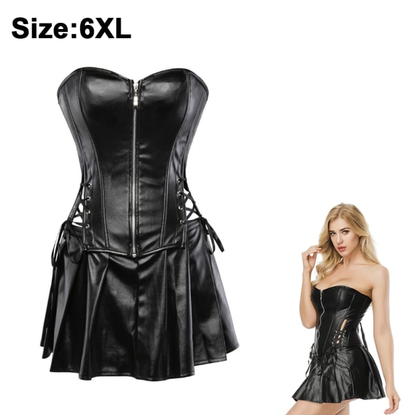 Kvinde Zipper Sexy Ruffled Punk Rock Korset med Nederdel Retro Goth Talje Cincher Basque Bustier