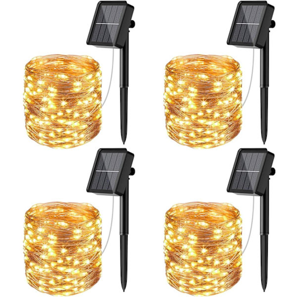 [4-pack] Solcellslingor utomhus, 12m 120 LED solcellslingor utomhus vattentät 8 lägen dekorationsljus för trädgård uteplats gård