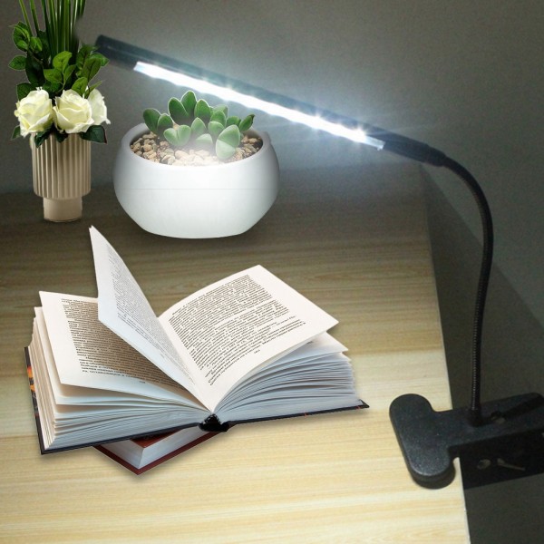 10 LED-lys USB-lys, dimbar, 360 graders fleksibel klipsholder nattbordslampe (svart)