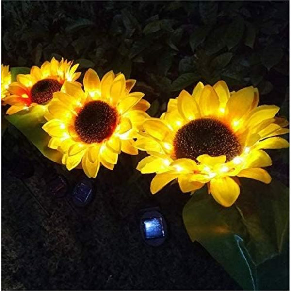 Solcelledrevet LED-solsikke til udendørs havebelysning, (2 stk.) IP65 vandtæt lampe, automatisk opladning af solcellelamper til haven, store realistiske blomster