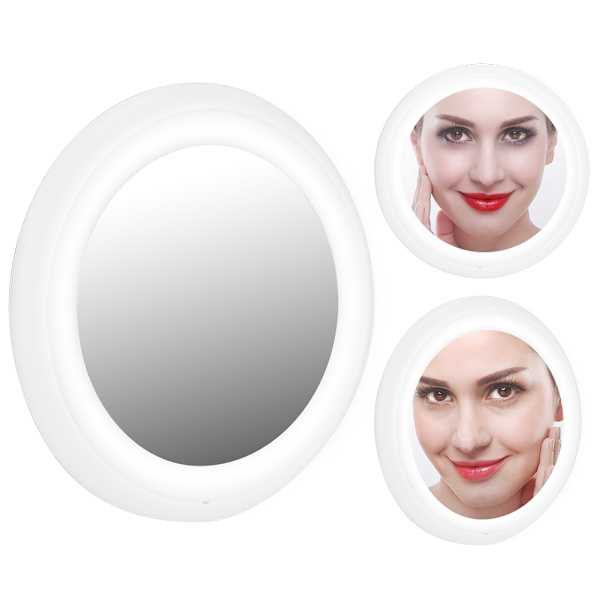 Mini bærbar USB genopladelig rund form LED lys makeup spejl kosmetisk værktøj (hvid)