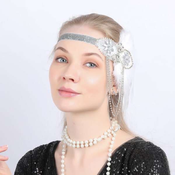 Flapper pannband från 1920-talet för stora Gatsby-fester white
