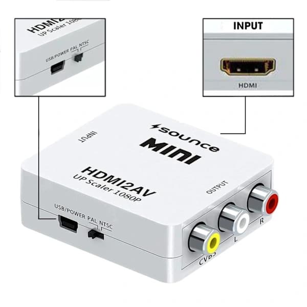 Sommersalg HDMI til AV/RCA 1080P Signalomformer Universal Sort