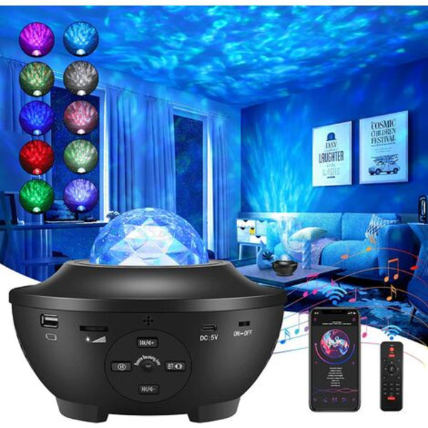 Stjerneprojektor, LED Galaxy Ocean Wave Projektor Natlys Projektor med Bluetooth Højttaler, Fjernbetjening Farveskiftende Stjernehimmel