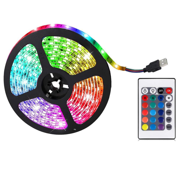 LED-lysstribe RGB DC5V Fleksibel lampebånd USB TV-baggrundsbelysning LED-strimler med fjernbetjening