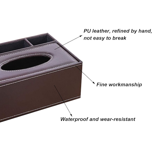 Klassisk Tissue Box-överdrag i PU-läder, Rektangulär Multifunktionell Organizer För Hemmakontor Bil Restaurangdekor