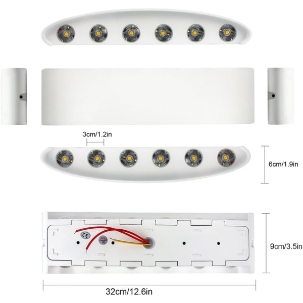 12W LED-seinävalaisin sisätiloihin, valkoinen moderni seinävalaisin, IP65-vedenkestävä alumiininen ulkoseinävalaisin, ylös-alas-kohdevalo olohuoneeseen makuuhuoneeseen