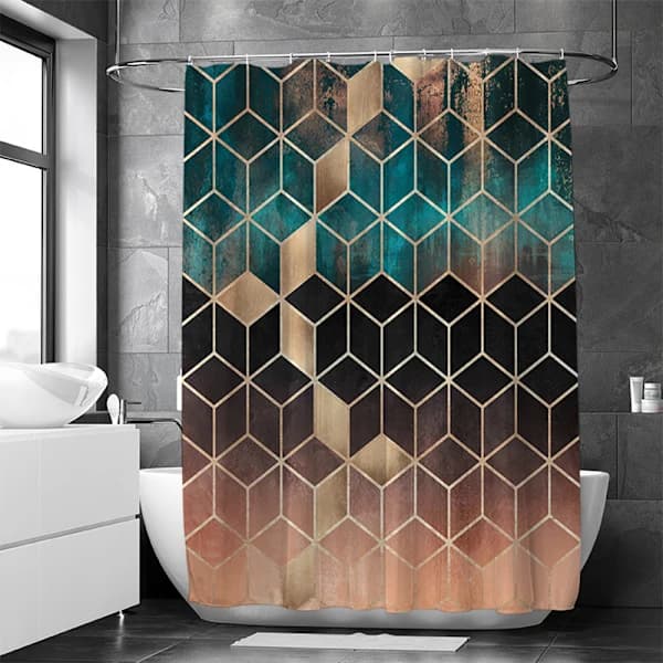 Geometriskt tryckt duschdraperi med hexagonkrok BB 180*200cm