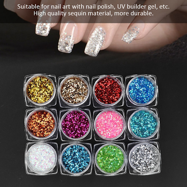 12 Farger Neglekunst Romb Sequin Palette Glitter Manikyr Dekorasjon