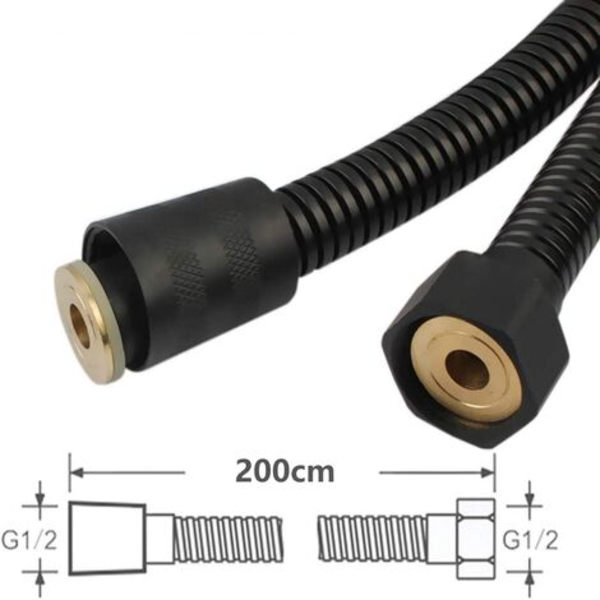 Universell dusjslange 2m i 304 rustfritt stål Anti-Twist Anti-Korrosjon Dusjslange med Universell G1/2 Tilkobling Svart