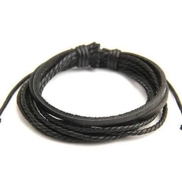 Flerlags flettet læderarmbånd - Sort