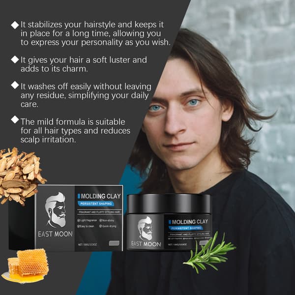 Hårvoks til mænd, sølvfarve, hårstyling til mænd, forfriskende og luftigt look, styling til lagdelt hår.