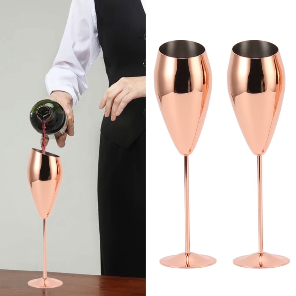 2 st koppar champagneflöjter set, robusta tjocka botten i rostfritt stål mässing pläterade champagneglas