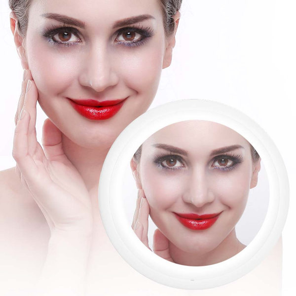 Mini Bärbar USB Laddningsbar Rund Form LED Ljus Makeup Spegel Kosmetisk Verktyg (Vit)