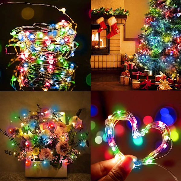 6-pack LED-ljusslinga med batteri, 2M 20 LED koppartrådsljusslinga batteridriven IP66 vattentät ljusslinga för fest jul