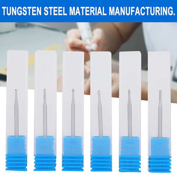6 st Tungsten Stål Nagelsalong Fräs Bits Elektrisk Manikyr Slip Huvud 1.8mm