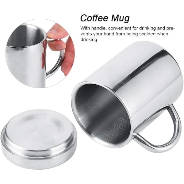 7.5oz/10.20oz Isolerad Kaffemugg i Rostfritt Stål, Dubbelväggig Campingmugg