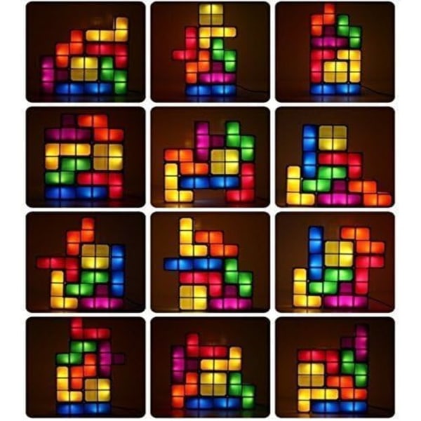 GODS+GADGETS Lampe Stapbar LED-bordlampe Stemningslys Retro Tetris Lampe Byggeklosser