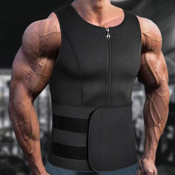 Herre Neopren Sauna Glidelås Midjetrener Vest Tank Top Trimmer Body Shaper Korsett Vest