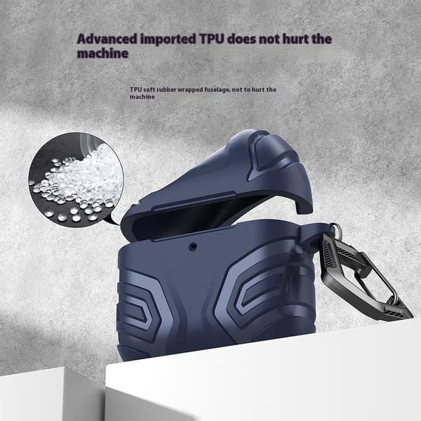 SKALO AirPods 4 Stødsikkert Armor TPU-etui med karabinhage - Sort Sort