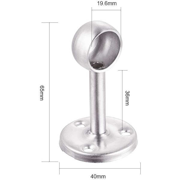 Set med 2 garderobsstångsfästen i rostfritt stål Diameter 19 mm