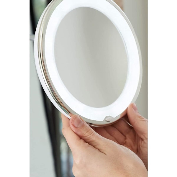 LED Forstørrelsesspejl med Fleksibel Arm og 360° Rotation - til Badeværelse med Sugekopmontering - 17,5 cm