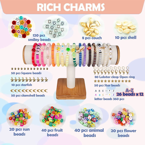 7200 st lera pärlor 2 lådor armband gör-det-själv-kit - 24 färger polymerlera pärlor för armband gör-det-själv-set