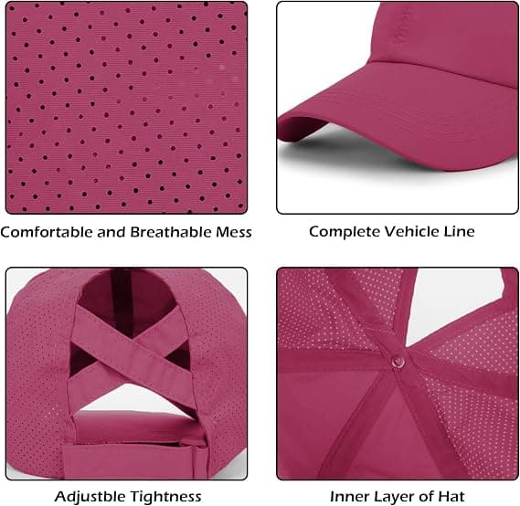 Baseballkasket til kvinder, Ponytail Solhat, Golfkasketter til damer, Krydsjusterbare hatte rose Red