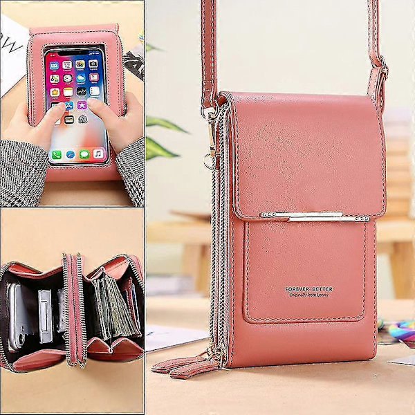 Crossbody Mini Mobiltelefonväska i PU-läder, Mini Mode Axelplånbok med Kreditkortsfack