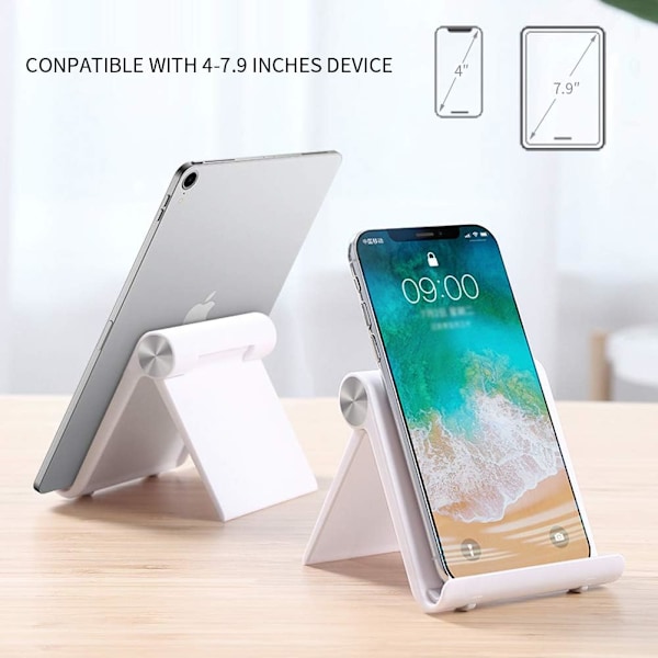 Mobiltelefonholder, Bordmobilholder og Tablet Stand Holder med Justerbar Vinkel (Hvid)