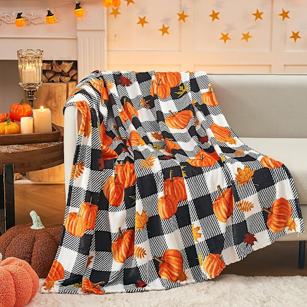 Høstpledd, Gresskarblad Høstpledd, Bruk Høstdekor Pledd for å Skape Koselig Hjemmeatmosfære (127 cm x 152 cm)