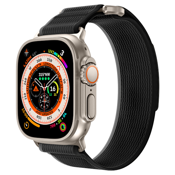 Apple Watch Rem 42mm 44mm 45mm 49mm, Blød Nylon Flettet Velcro Loop til Apple Watch Ultra 2 Ultra Series 9 8 7 SE 6 5 4, Sort/Grå