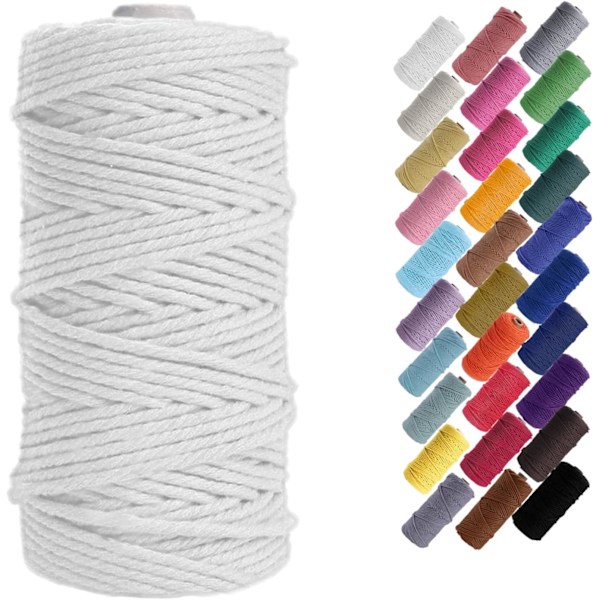 Macramé-snöre, Bomullsrep, för Väggbonader, Växtupphängningar, DIY-hantverk, Heminredning, Presentinslagning 3mmx100m bleached color
