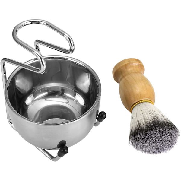 Barberkostsett for menn i rustfritt stål, barberkost med trehåndtak
