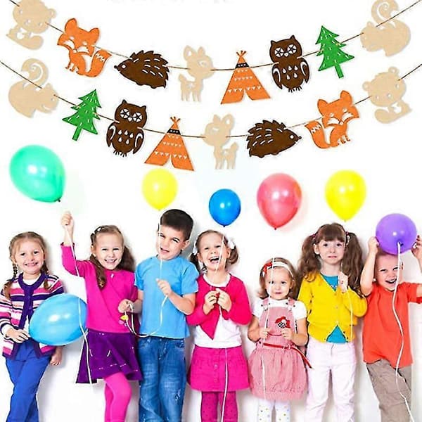 Barnebursdag Banner Dekor Dyretema Skog